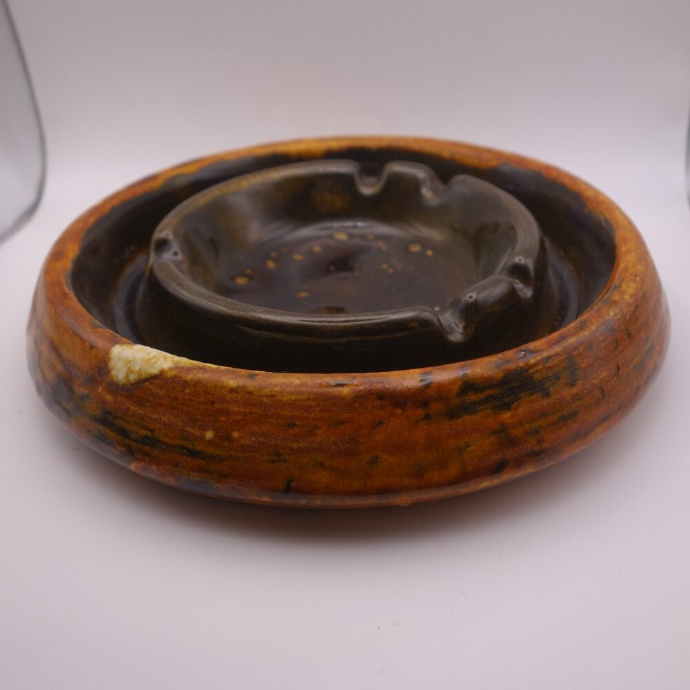 Brown Ceramic Ash Tray with inner ash tray design